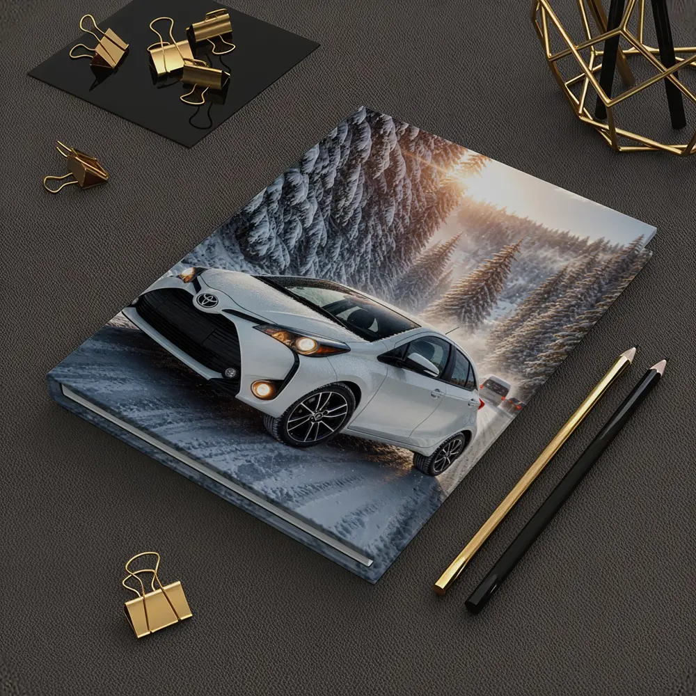 Toyota Yaris White Hatchback Snowy Forest Road – Notebooks