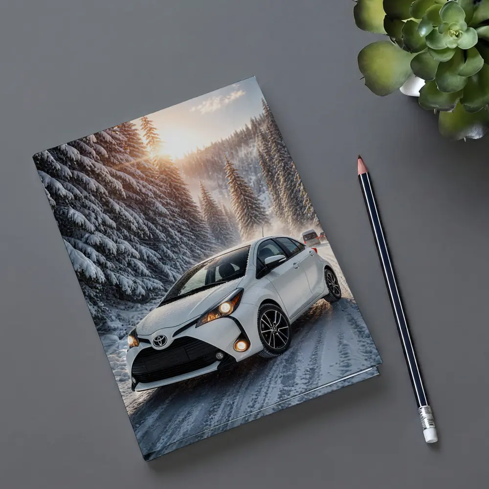 Toyota Yaris White Hatchback Snowy Forest Road – Notebooks