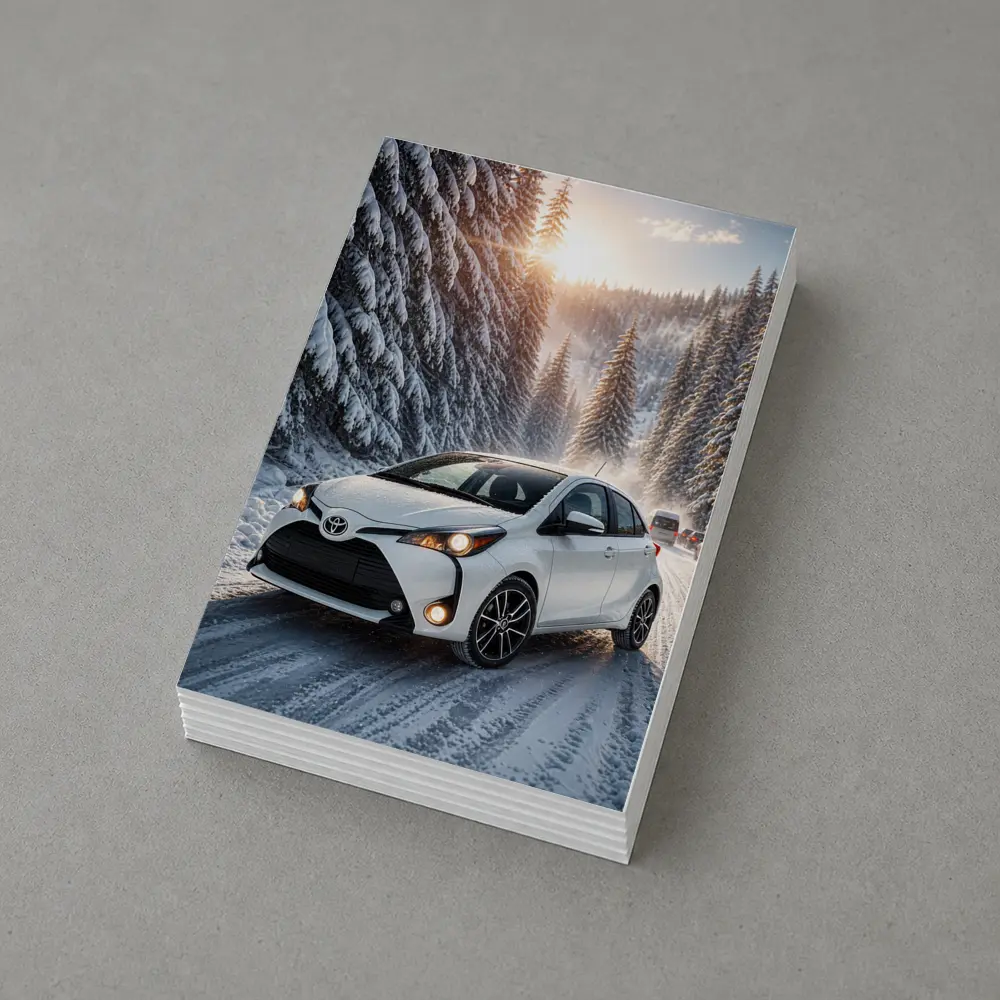 Toyota Yaris White Hatchback Snowy Forest Road – Postcards