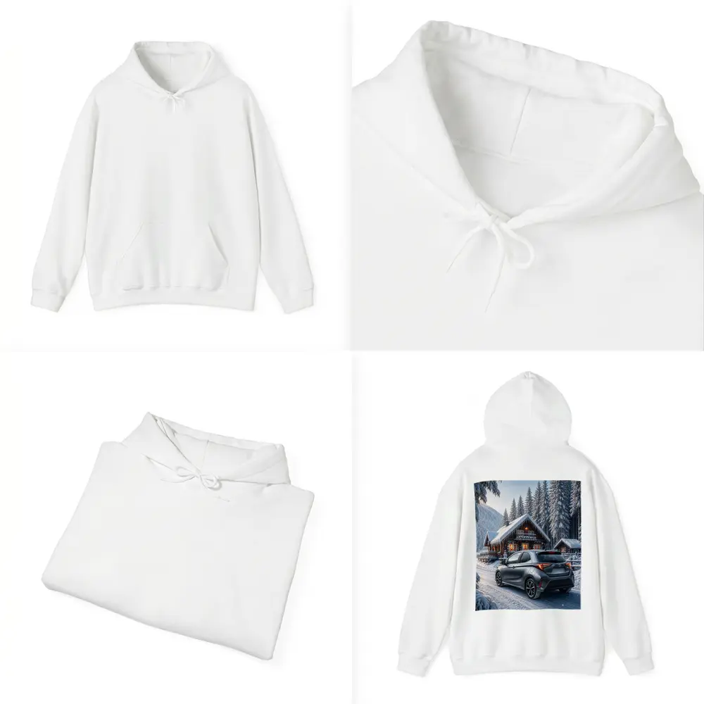 Toyota Yaris Gray Hatchback Snowy Forest Cabin – Hoodies