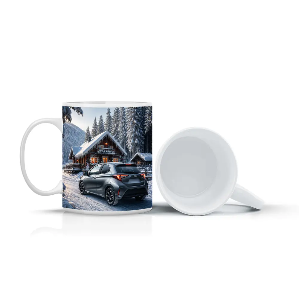 Toyota Yaris Gray Hatchback Snowy Forest Cabin – Mugs