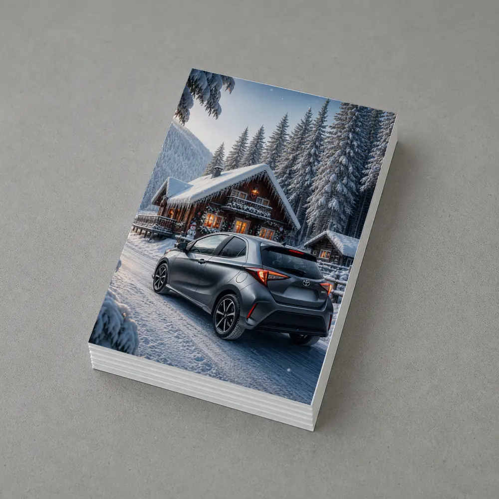 Toyota Yaris Gray Hatchback Snowy Forest Cabin – Postcards