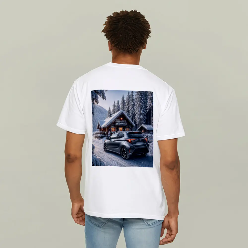 Toyota Yaris Gray Hatchback Snowy Forest Cabin – T-Shirts