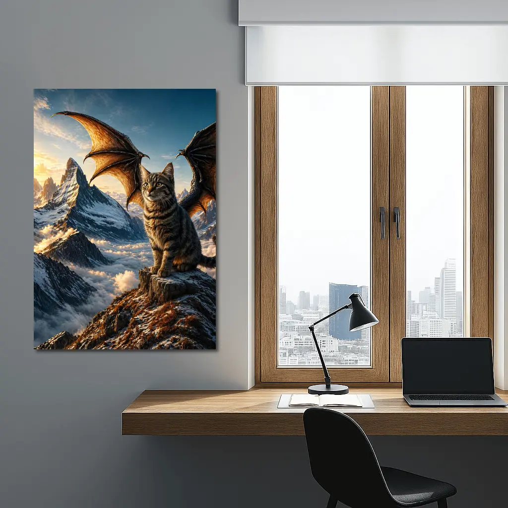 Dragon Wing Cat Above Mountain Peaks – Wall Art