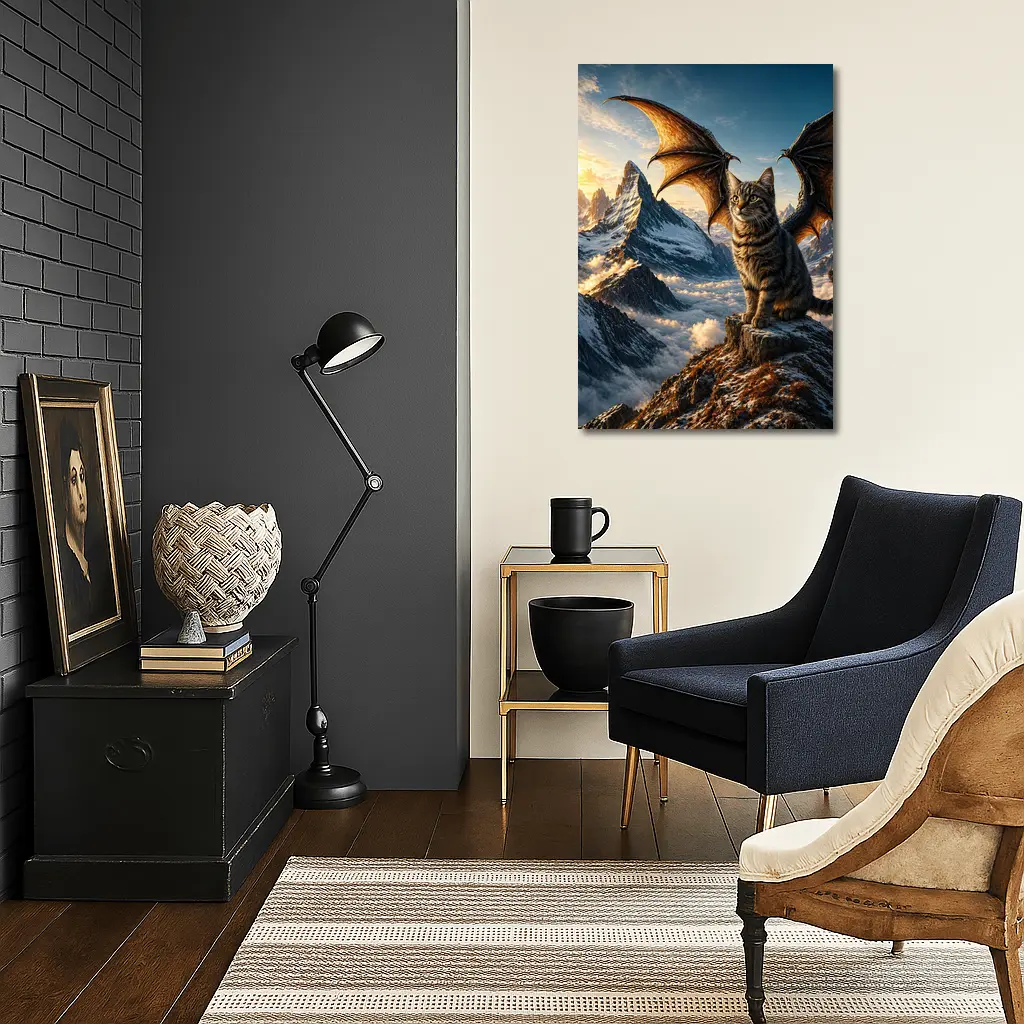 Dragon Wing Cat Above Mountain Peaks – Wall Art
