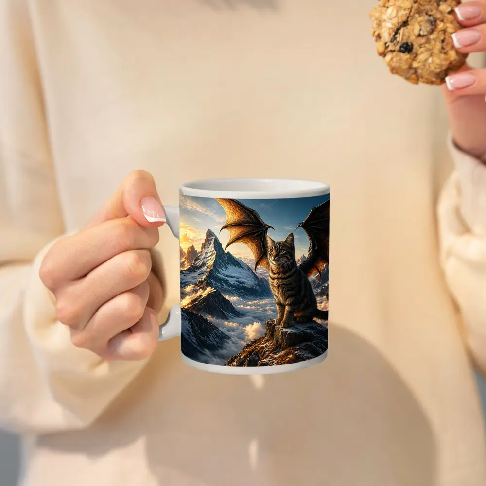 Dragon Wing Cat Above Mountain Peaks – Mugs