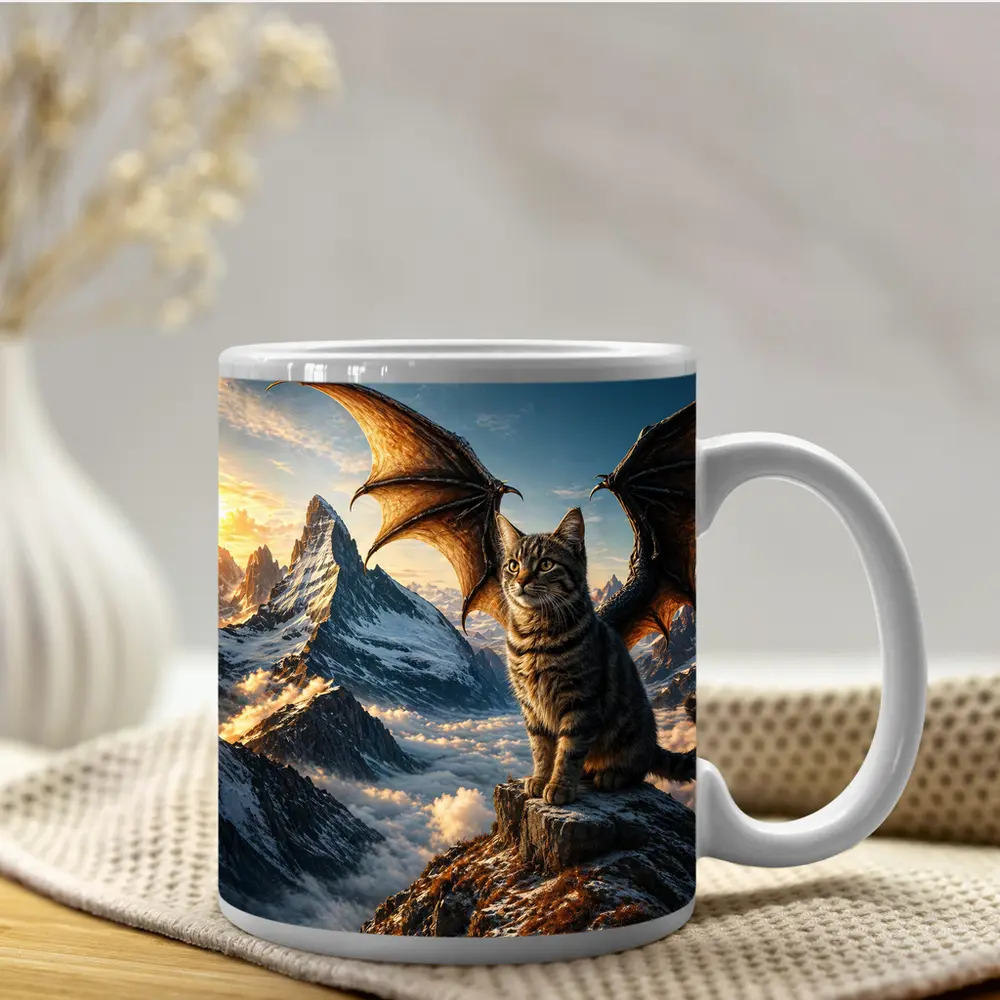 Dragon Wing Cat Above Mountain Peaks – Mugs