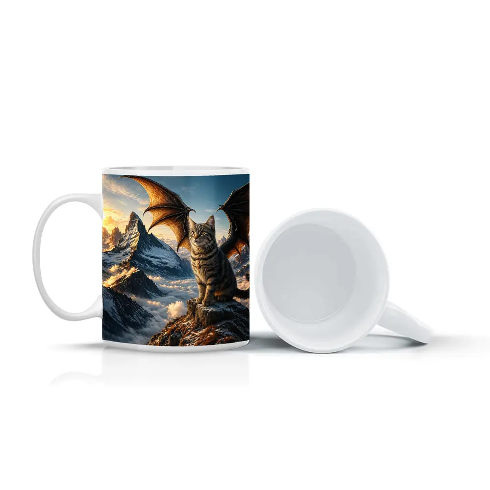 Dragon Wing Cat Above Mountain Peaks – Mugs