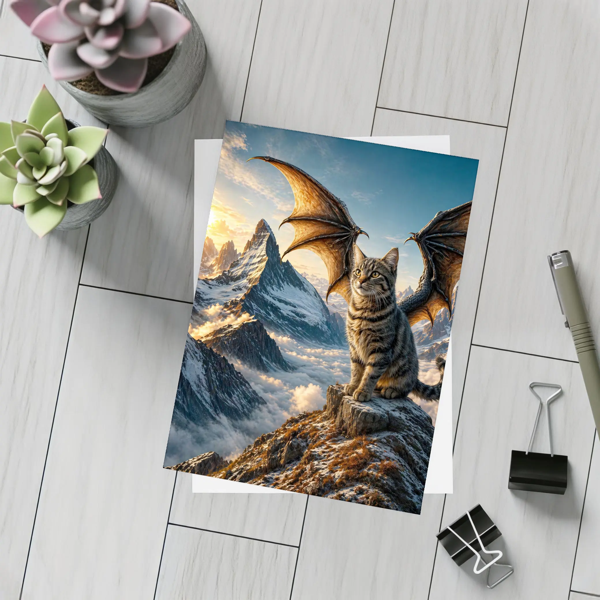 Dragon Wing Cat Above Mountain Peaks – Postcards