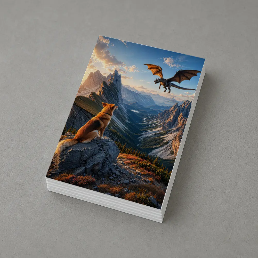 Corgi Dog Watching Dragon Over Mountain Peaks – Postcards