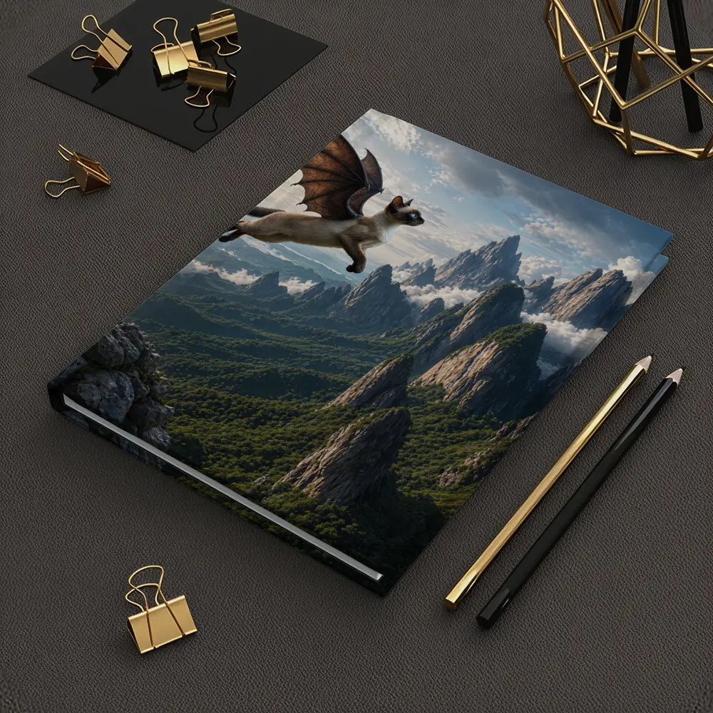 Siamese Cat Dragon Wings Flying Mountain Peaks – Notebooks