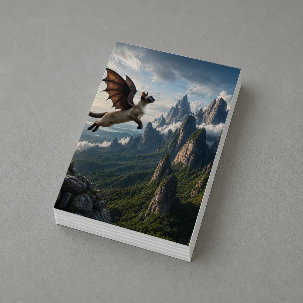 Siamese Cat Dragon Wings Flying Mountain Peaks – Postcards