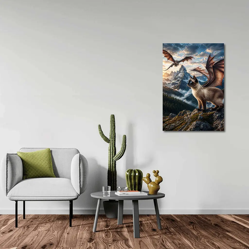 Siamese Cat Dragon Wings Mountain Sunset Fantasy – Wall Art