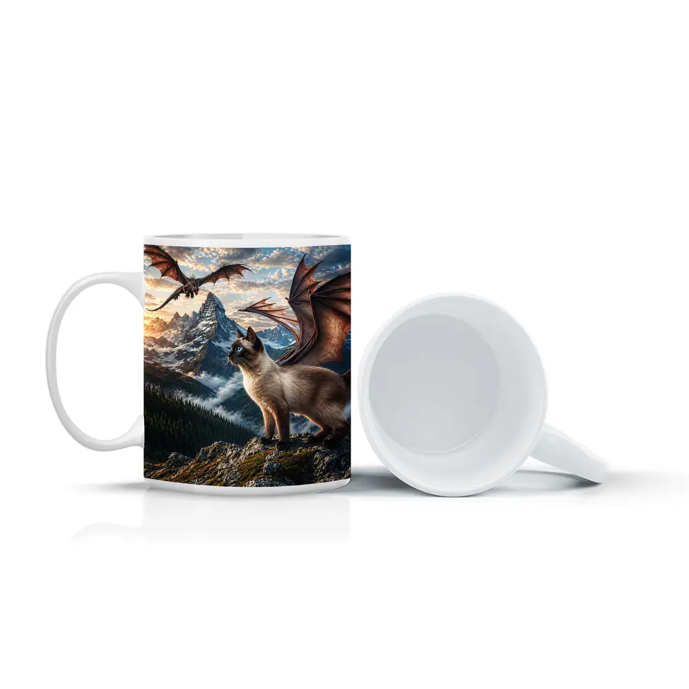Siamese Cat Dragon Wings Mountain Sunset Fantasy – Mugs