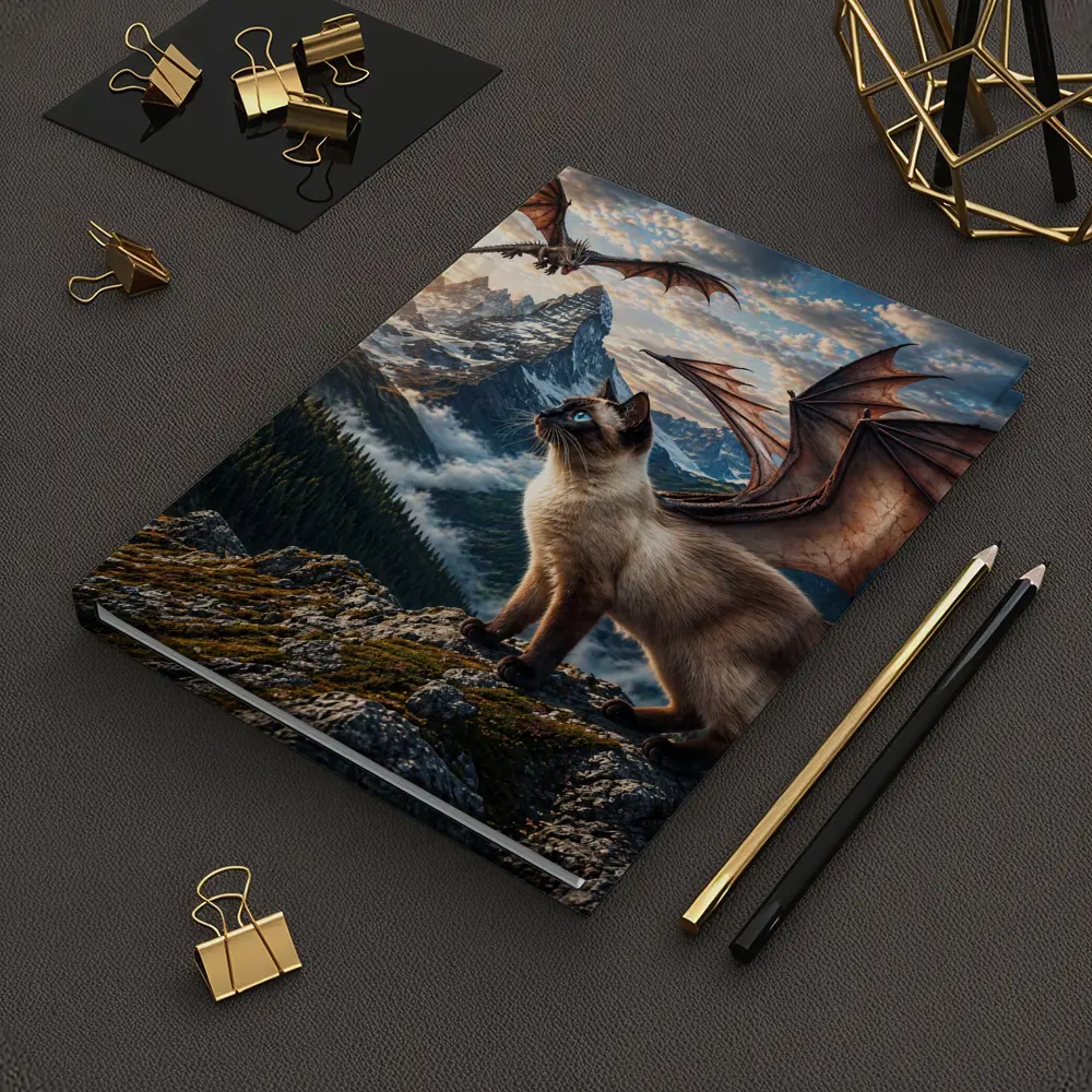 Siamese Cat Dragon Wings Mountain Sunset Fantasy – Notebooks
