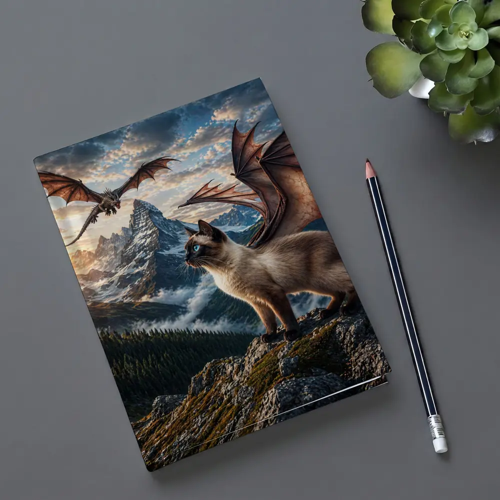 Siamese Cat Dragon Wings Mountain Sunset Fantasy – Notebooks