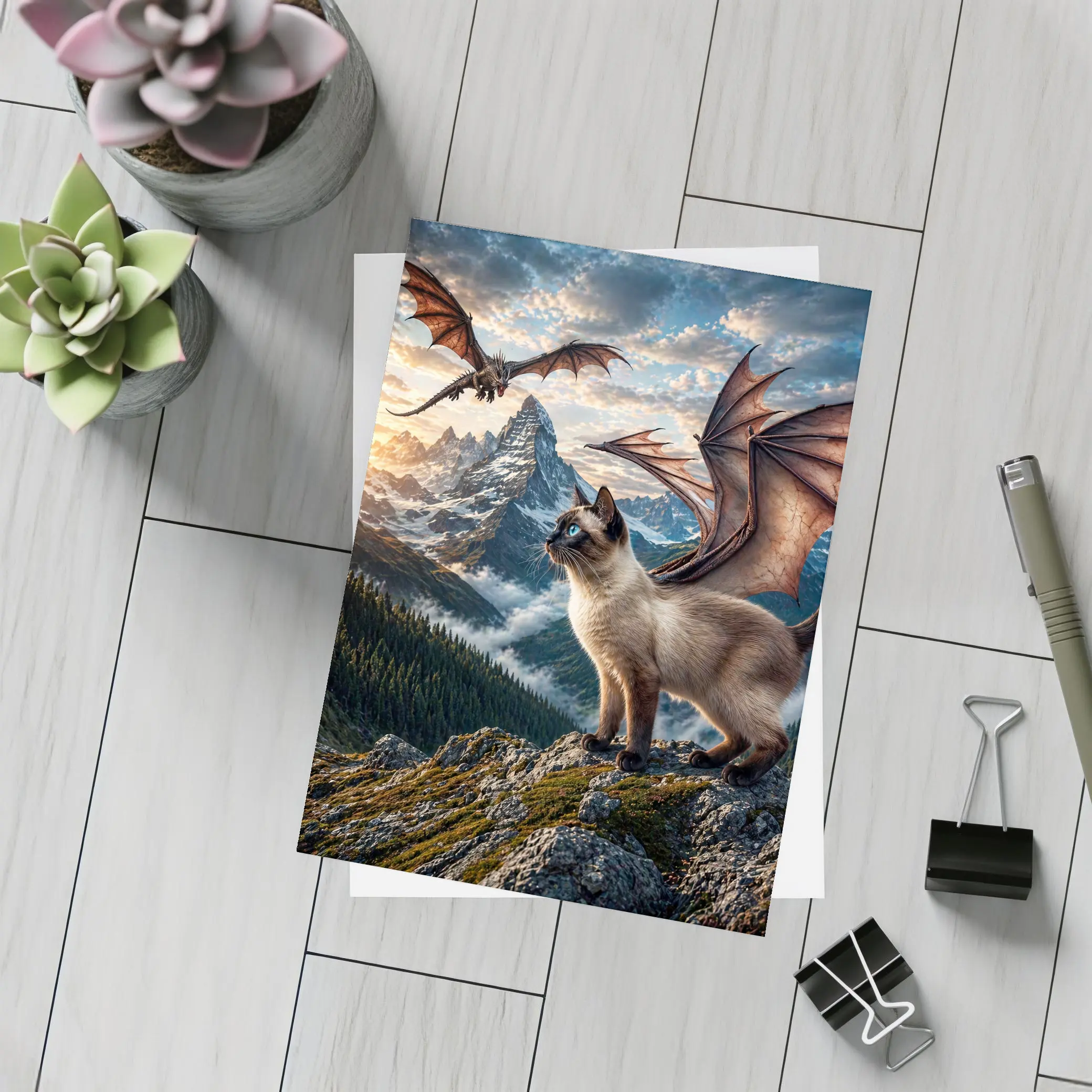 Siamese Cat Dragon Wings Mountain Sunset Fantasy – Postcards