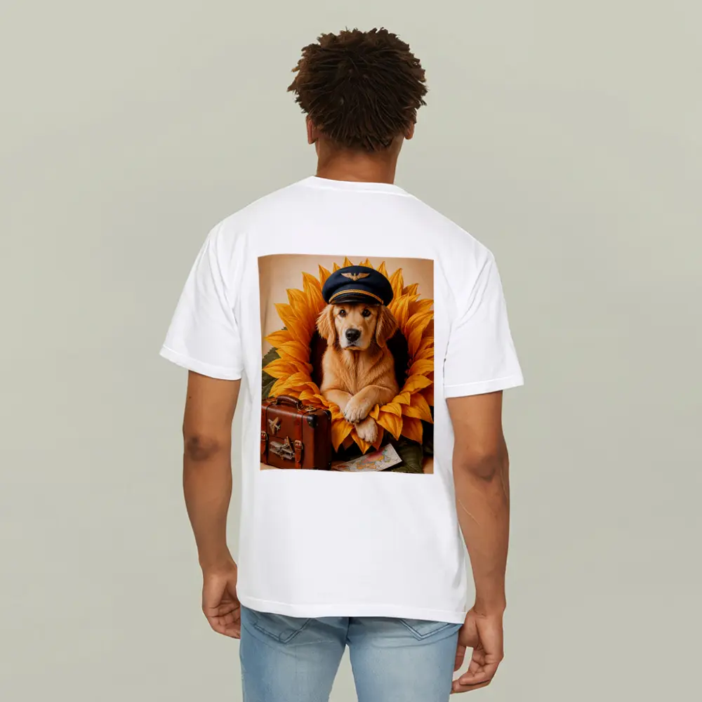 Golden Retriever Pilot Hat Sunflower Travel Adventure – T-Shirts