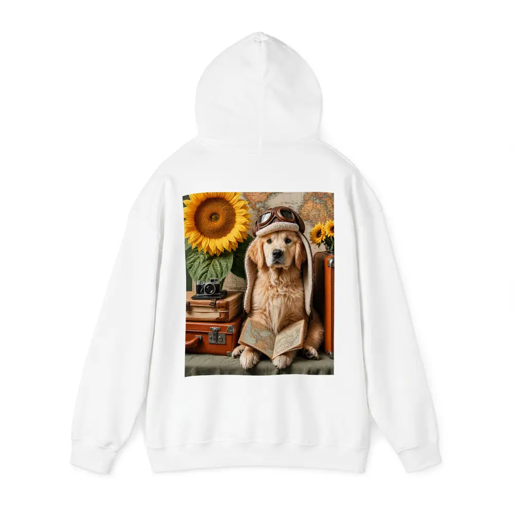Golden Retriever Traveler With Sunflowers And Map – Hoodies
