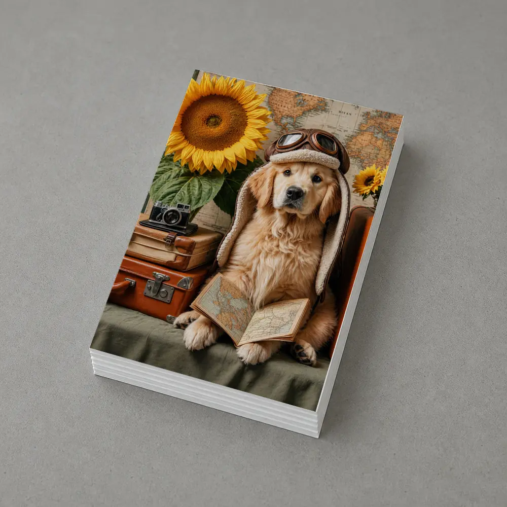 Golden Retriever Traveler With Sunflowers And Map – Postcards