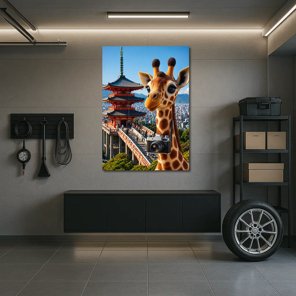 Giraffe Tourist With Camera Kyoto Japan – Wall Art