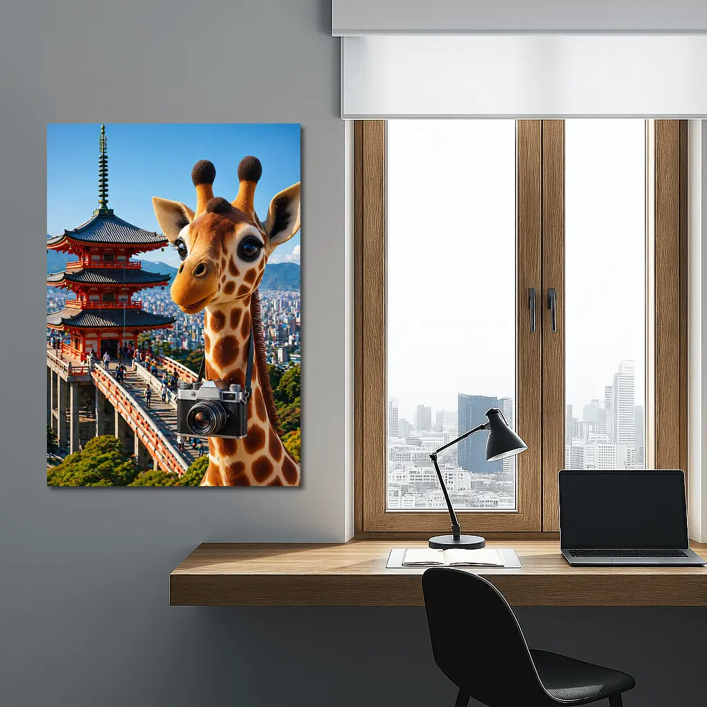 Giraffe Tourist With Camera Kyoto Japan – Wall Art