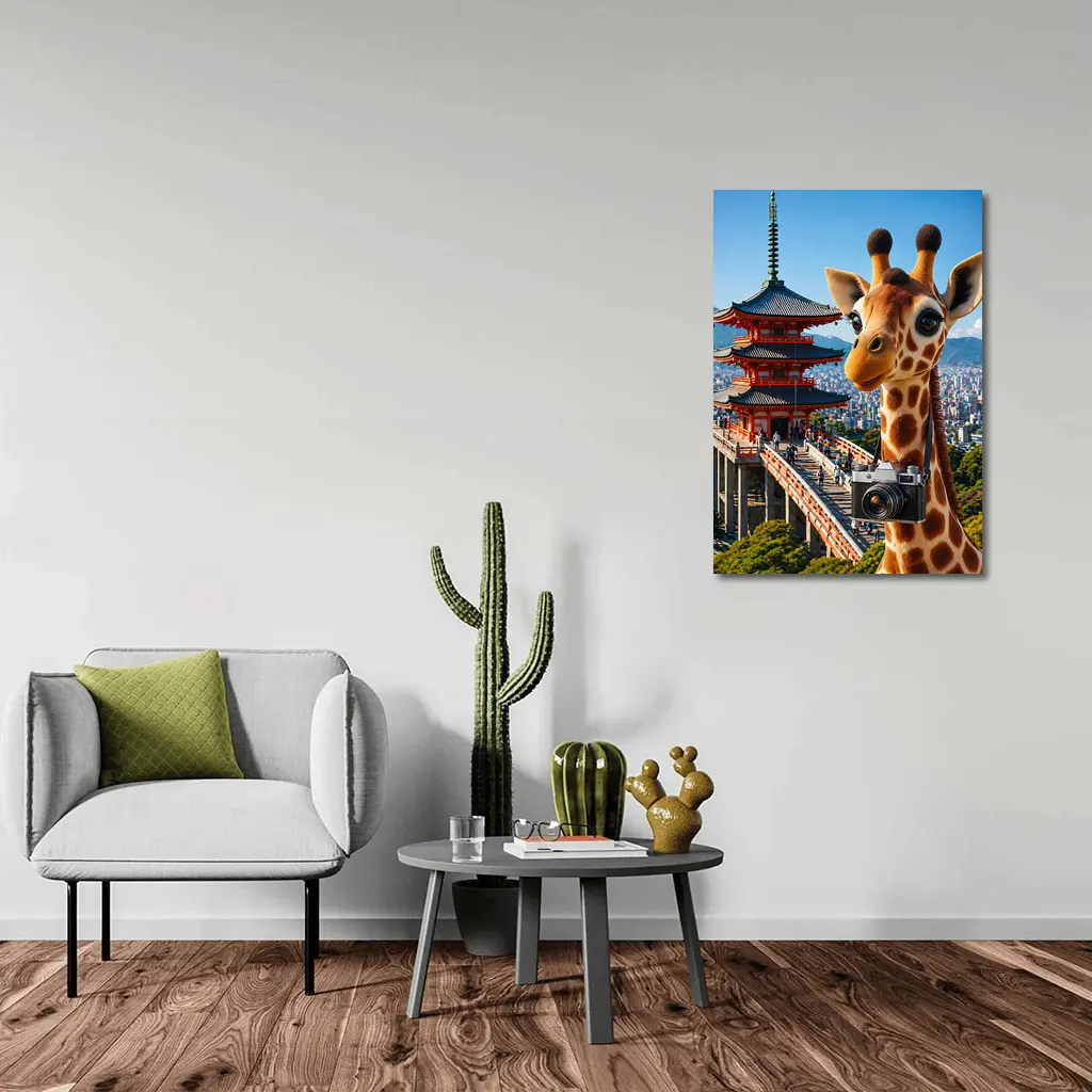 Giraffe Tourist With Camera Kyoto Japan – Wall Art