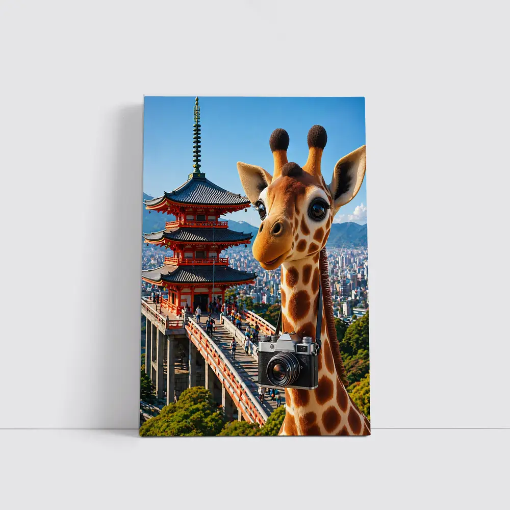 Giraffe Tourist With Camera Kyoto Japan – Wall Art