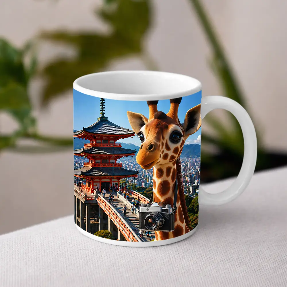 Giraffe Tourist With Camera Kyoto Japan – Mugs