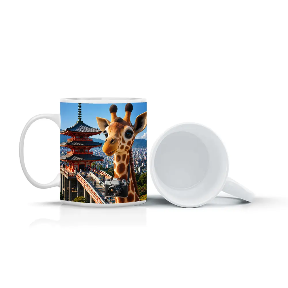 Giraffe Tourist With Camera Kyoto Japan – Mugs