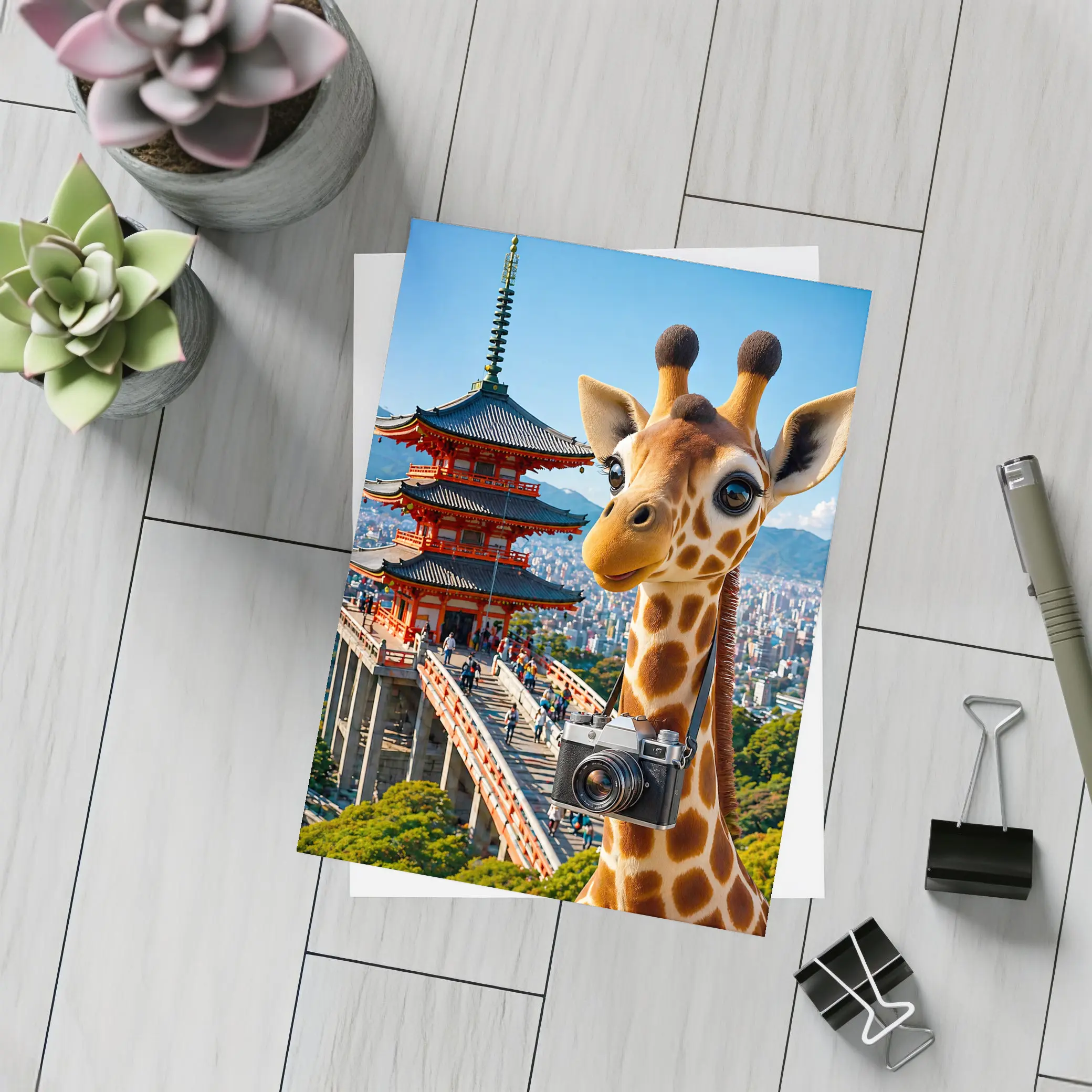Giraffe Tourist With Camera Kyoto Japan – Postcards