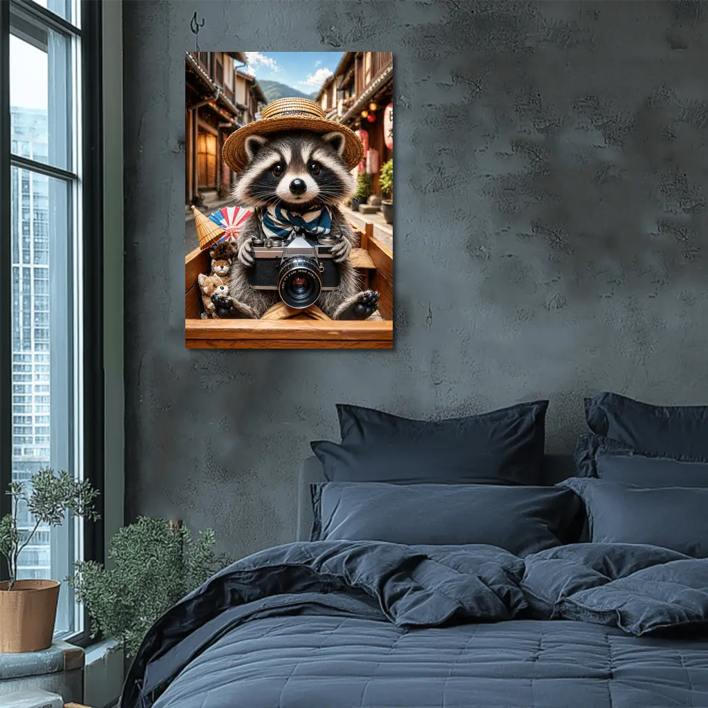 Raccoon Tourist With Camera Japanese Street – Wall Art
