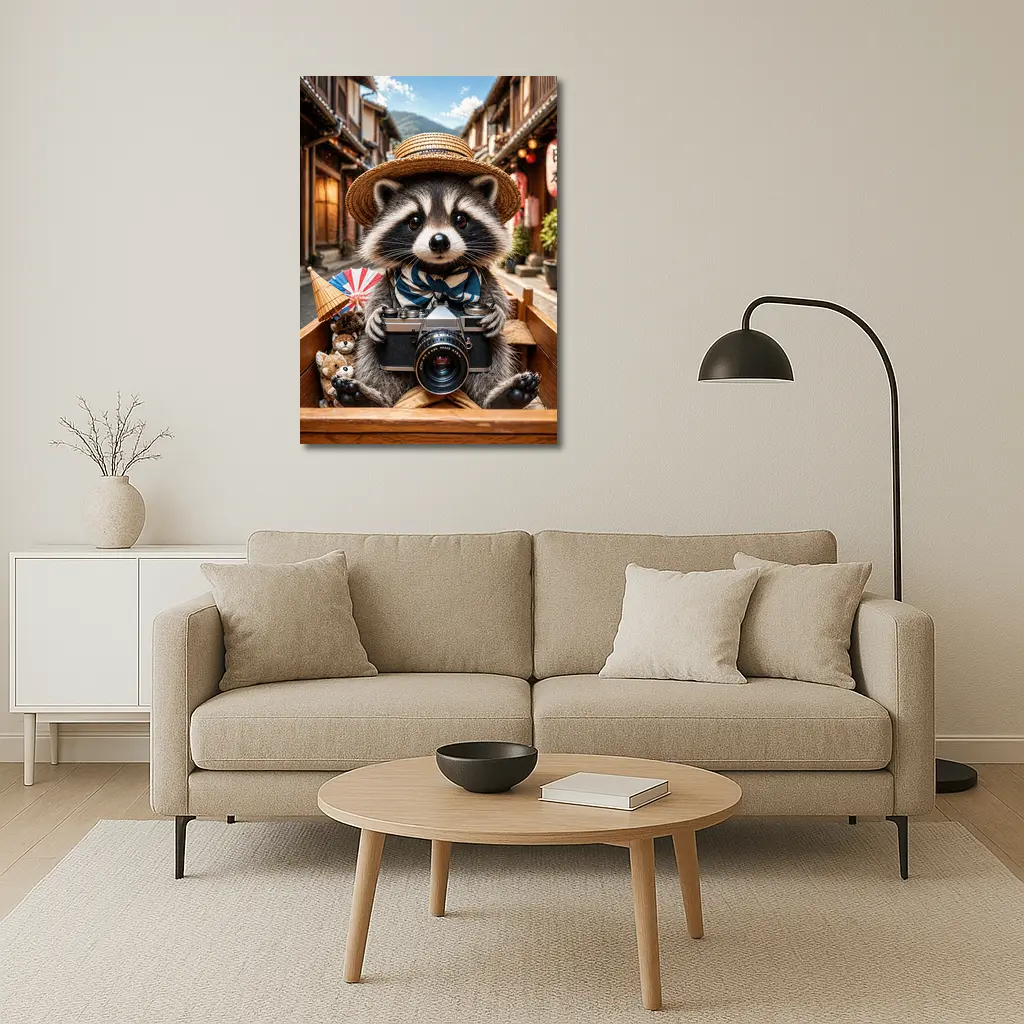 Raccoon Tourist With Camera Japanese Street – Wall Art