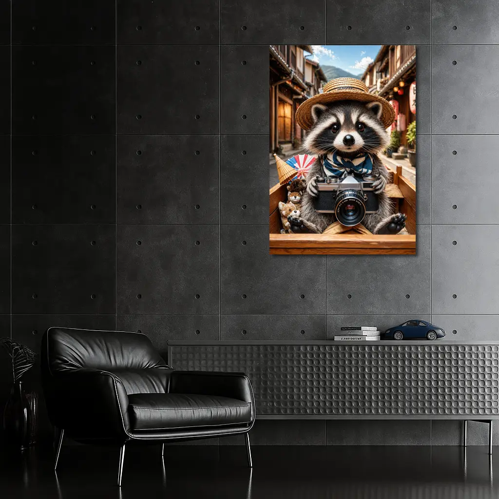 Raccoon Tourist With Camera Japanese Street – Wall Art