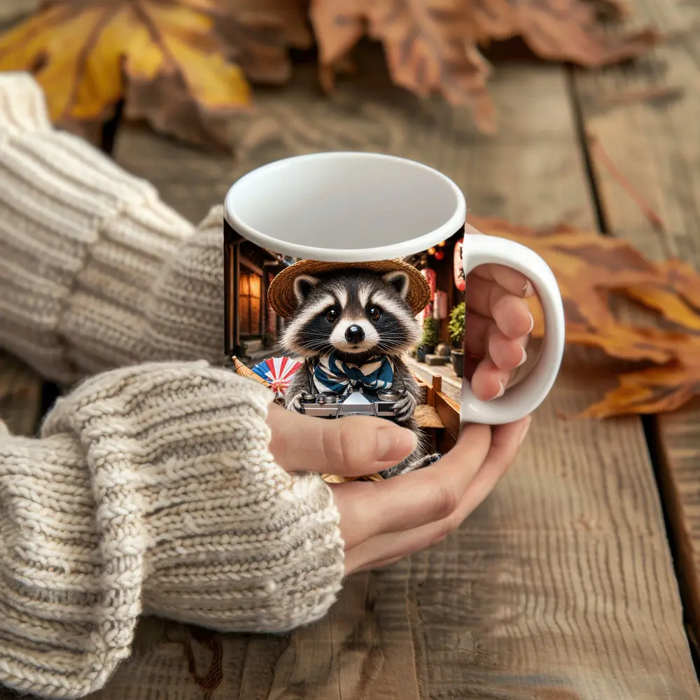 Raccoon Tourist With Camera Japanese Street – Mugs
