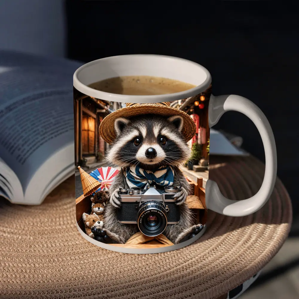 Raccoon Tourist With Camera Japanese Street – Mugs