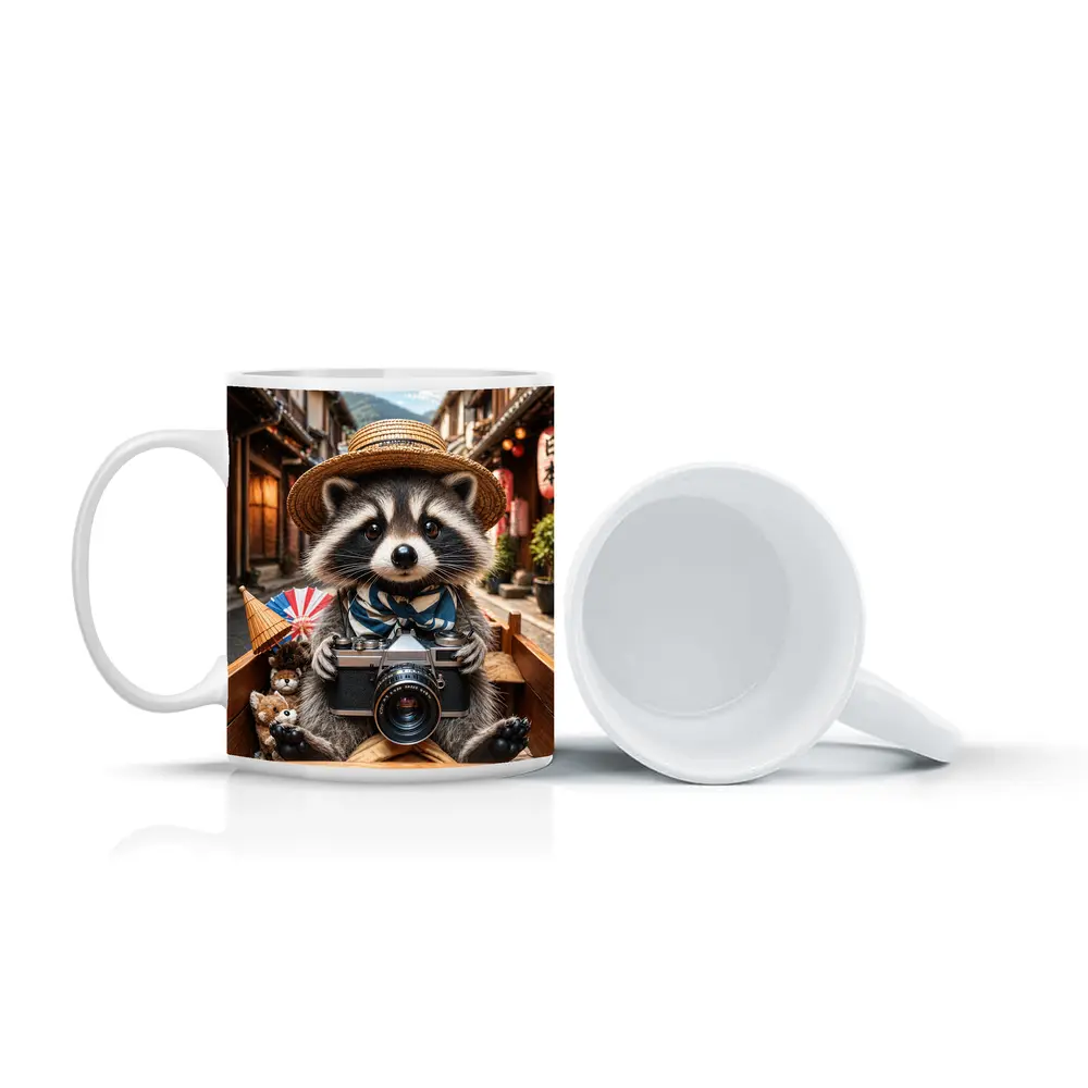 Raccoon Tourist With Camera Japanese Street – Mugs