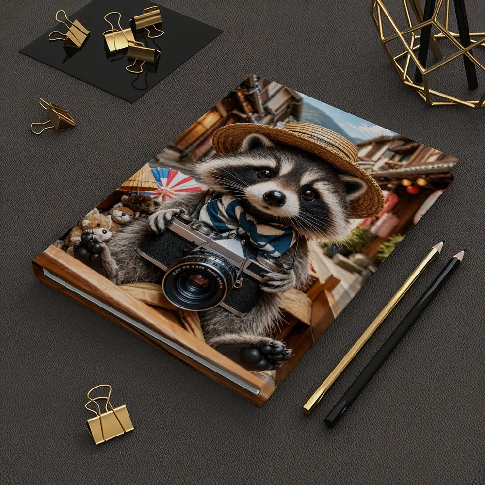 Raccoon Tourist With Camera Japanese Street – Notebooks