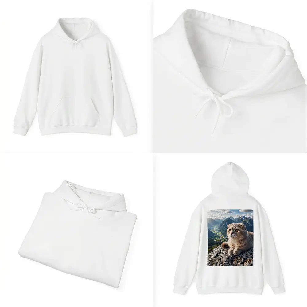 Scottish Fold Cat Resting On Mountain Peak – Hoodies