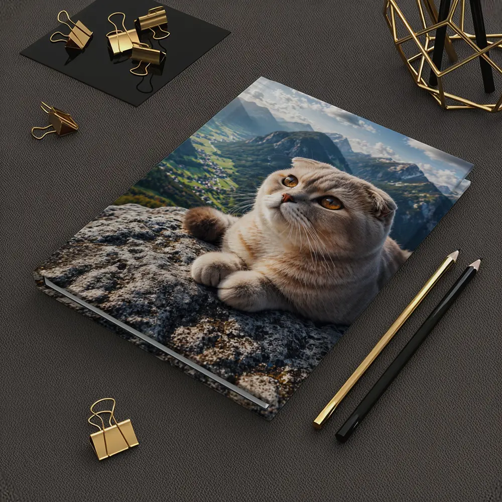 Scottish Fold Cat Resting On Mountain Peak – Notebooks