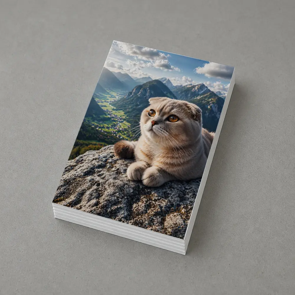 Scottish Fold Cat Resting On Mountain Peak – Postcards
