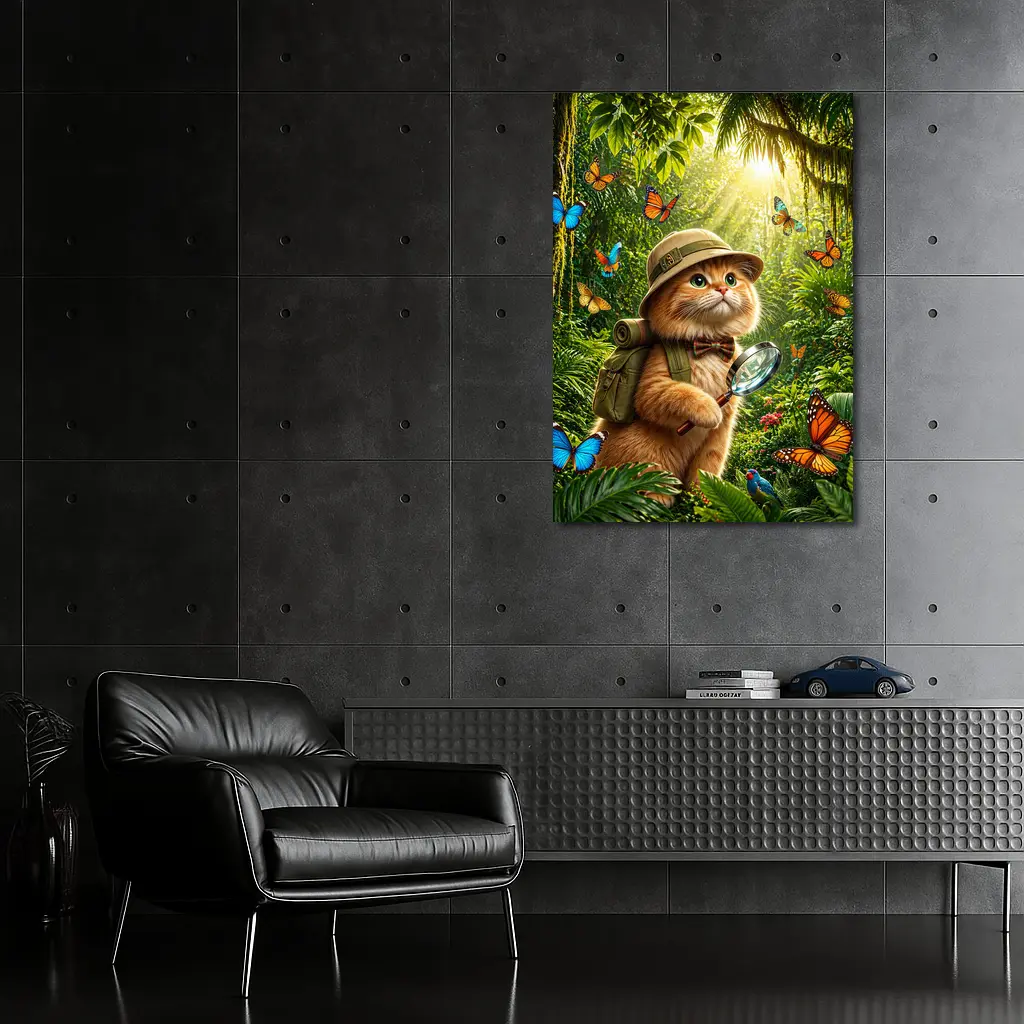 Explorer Cat With Butterflies In Jungle – Wall Art