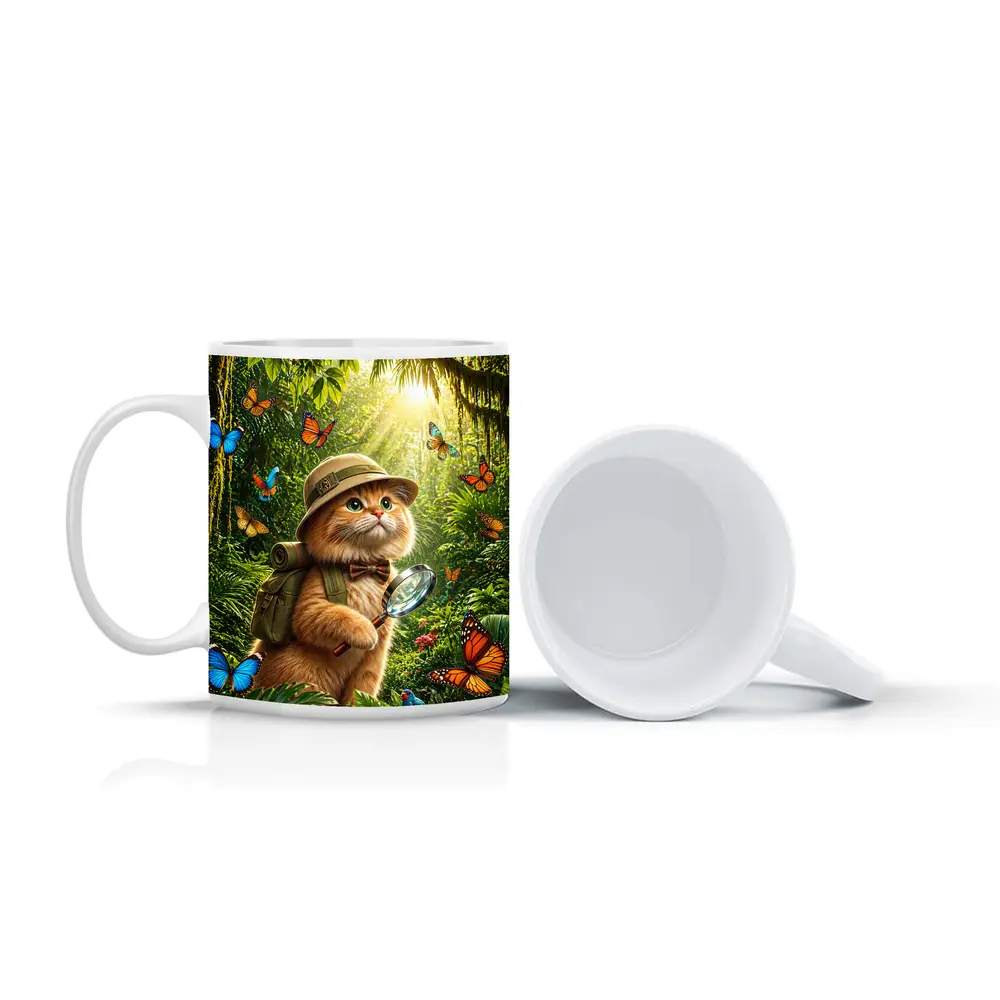 Explorer Cat With Butterflies In Jungle – Mugs