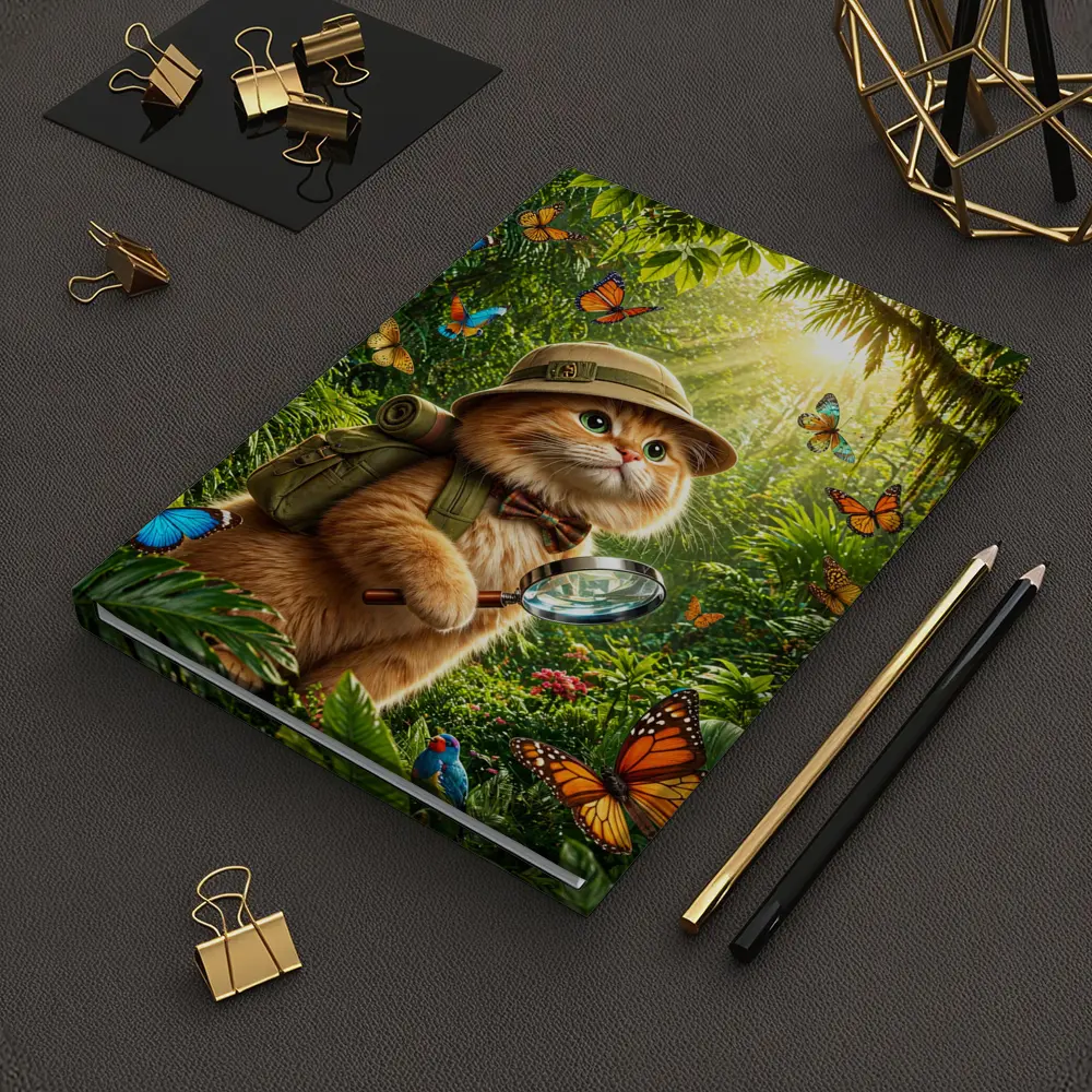 Explorer Cat With Butterflies In Jungle – Notebooks