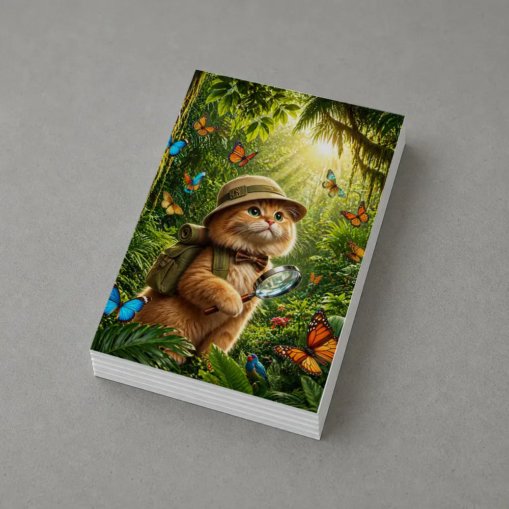 Explorer Cat With Butterflies In Jungle – Postcards