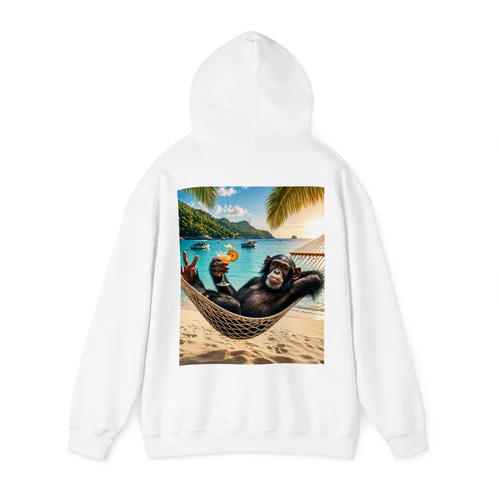 Chimpanzee Relaxing in Hammock Tropical Beach – Hoodies