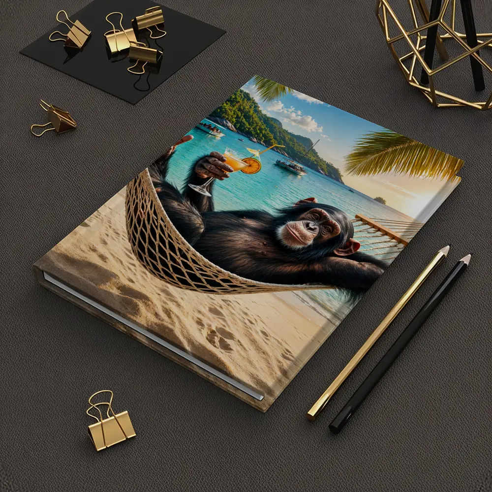 Chimpanzee Relaxing in Hammock Tropical Beach – Notebooks