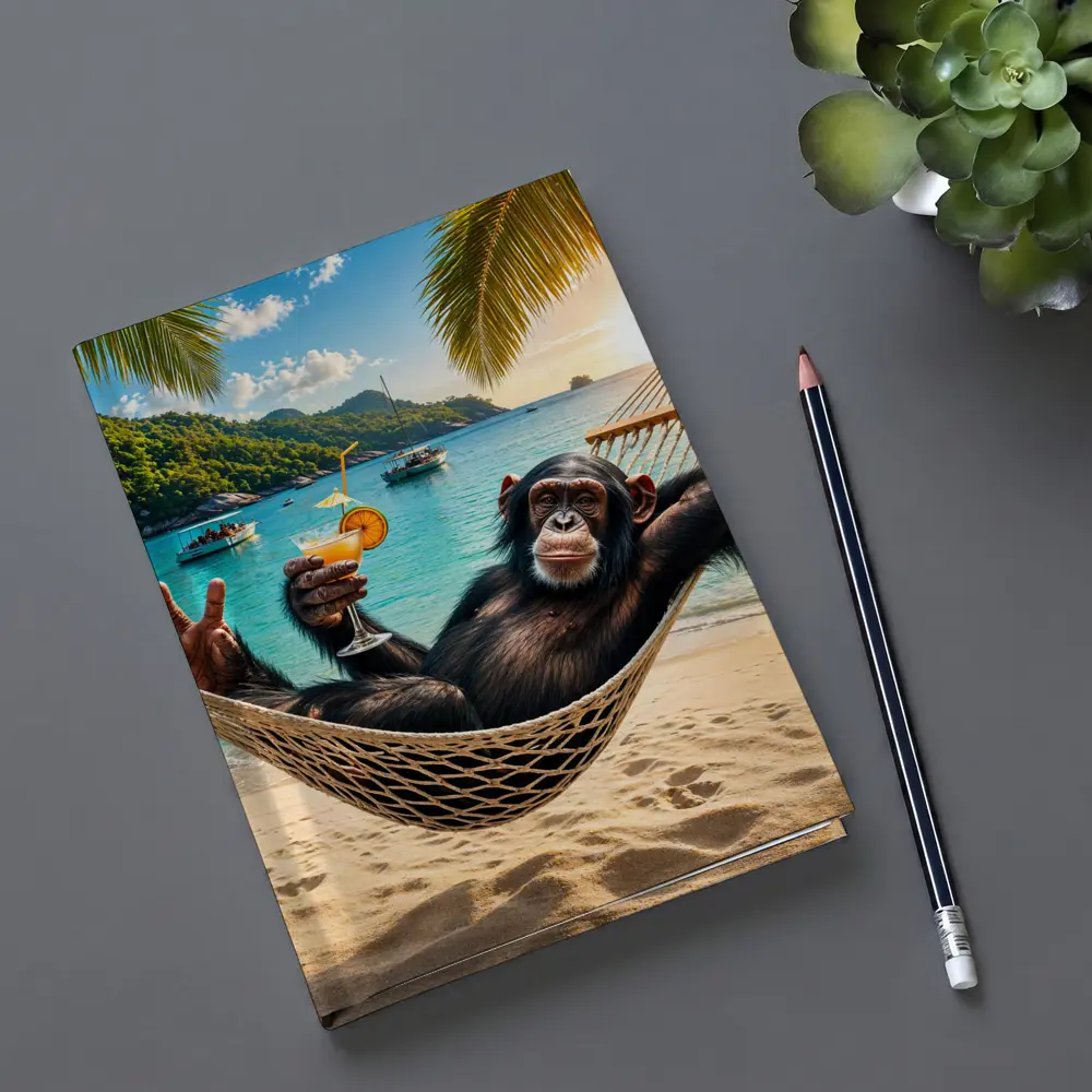 Chimpanzee Relaxing in Hammock Tropical Beach – Notebooks