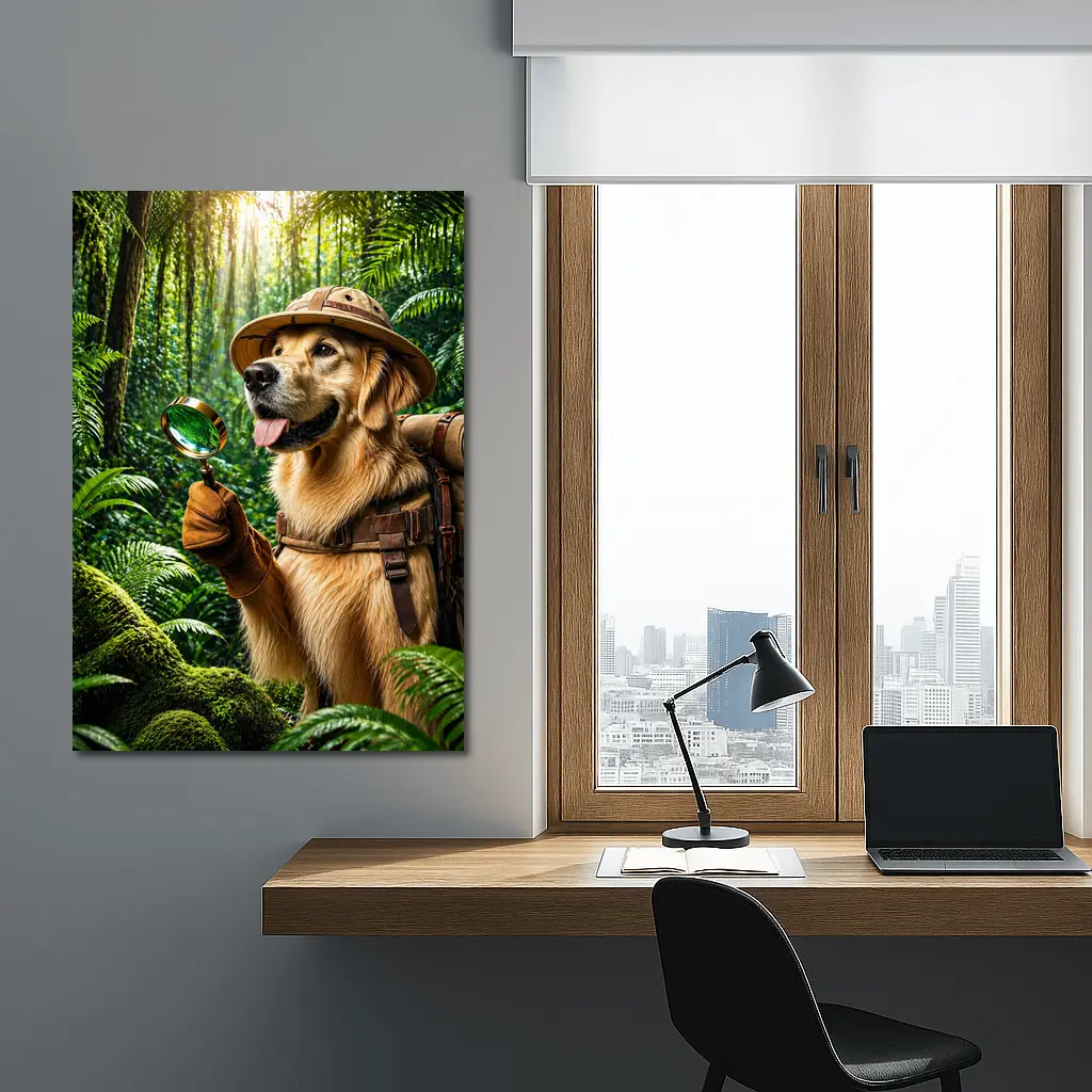 Golden Retriever Explorer Dog in Jungle – Wall Art
