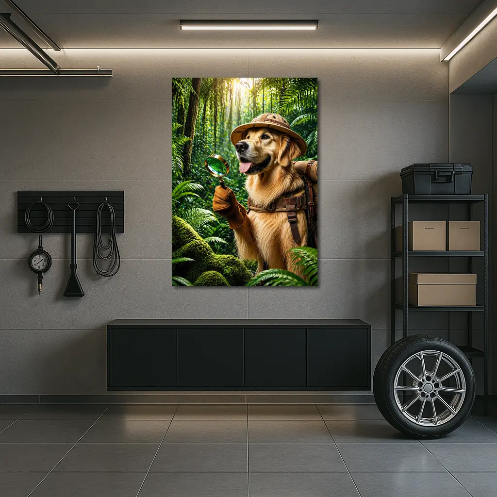 Golden Retriever Explorer Dog in Jungle – Wall Art